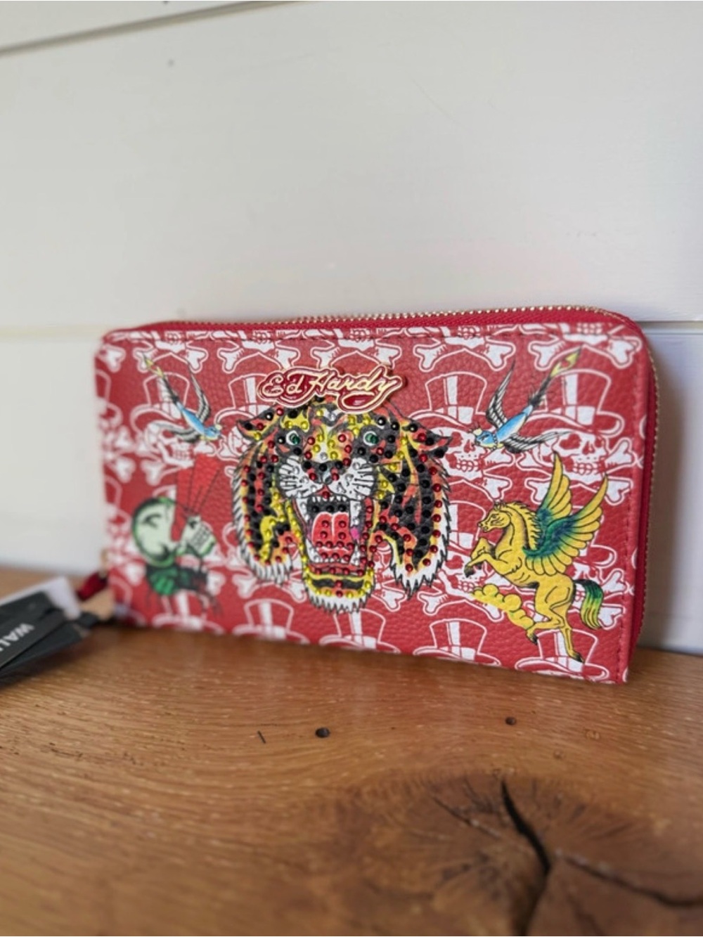 NWT Ed Hardy Wristlet Wallet Purse Red/Gold/Zipper Y2K Inspo
